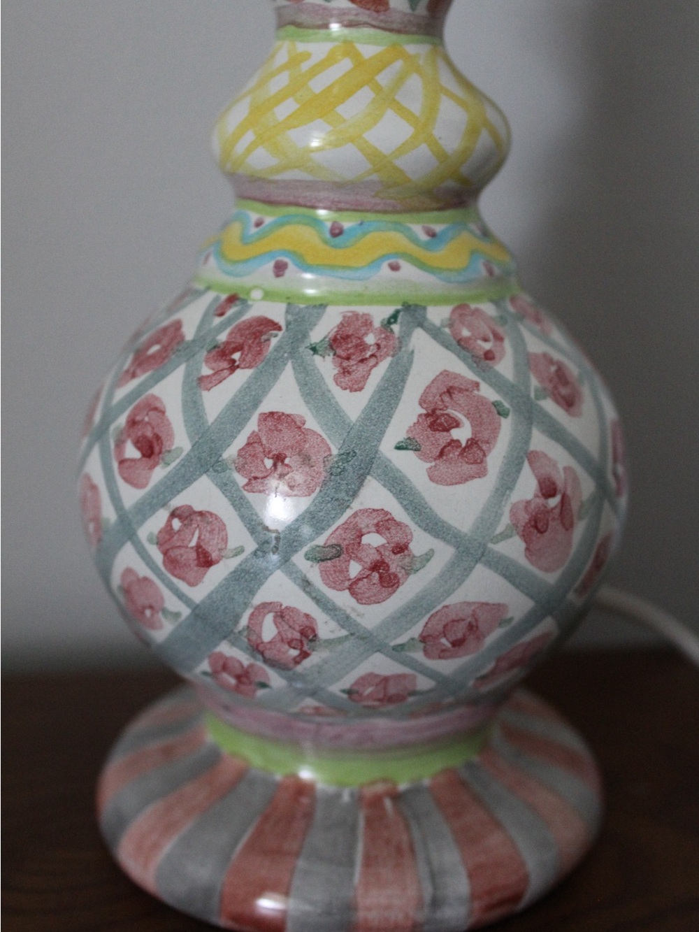 vintage MacKenzie-Childs hand-painted glazed ceramic candlestick table lamp - Picture 3 of 6
